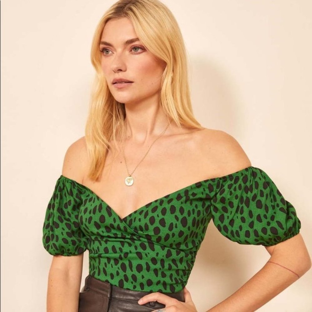 Reformation Green Lampone Off The Shoulder Top